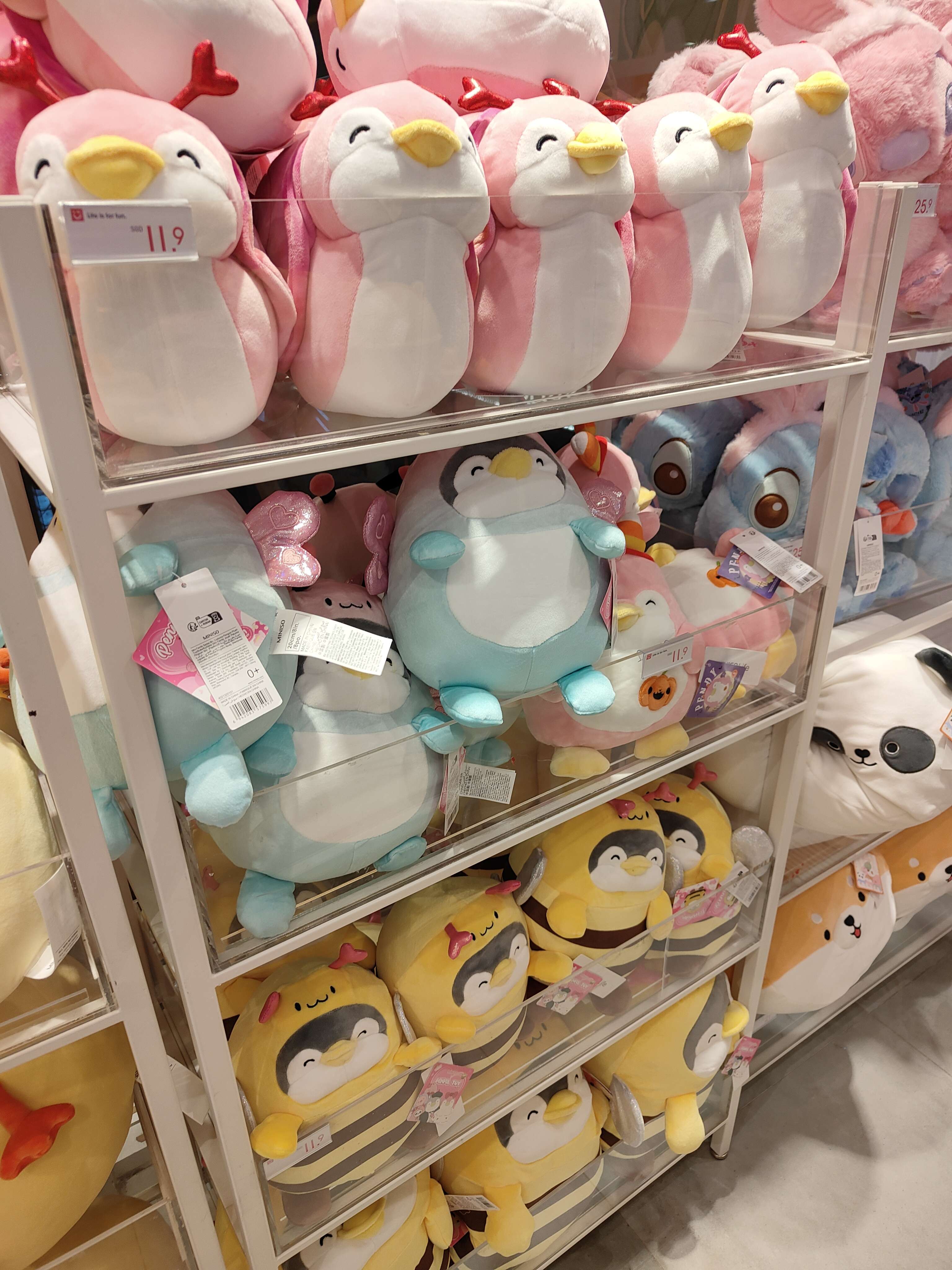 Penguin plushies disguised as other animals in Westgate